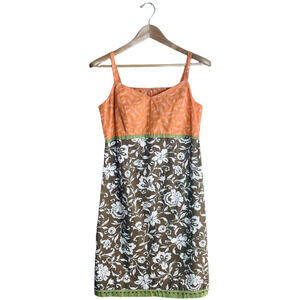 🍀Soblue Sigrid Olsen Orange Brown Floral Cotton Dress Women's Size 6